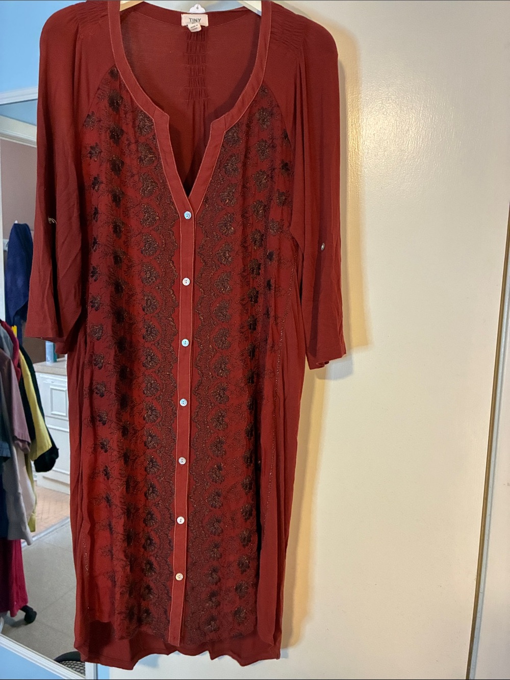 Anthropologie Rust Red Button-Front Midi Dress